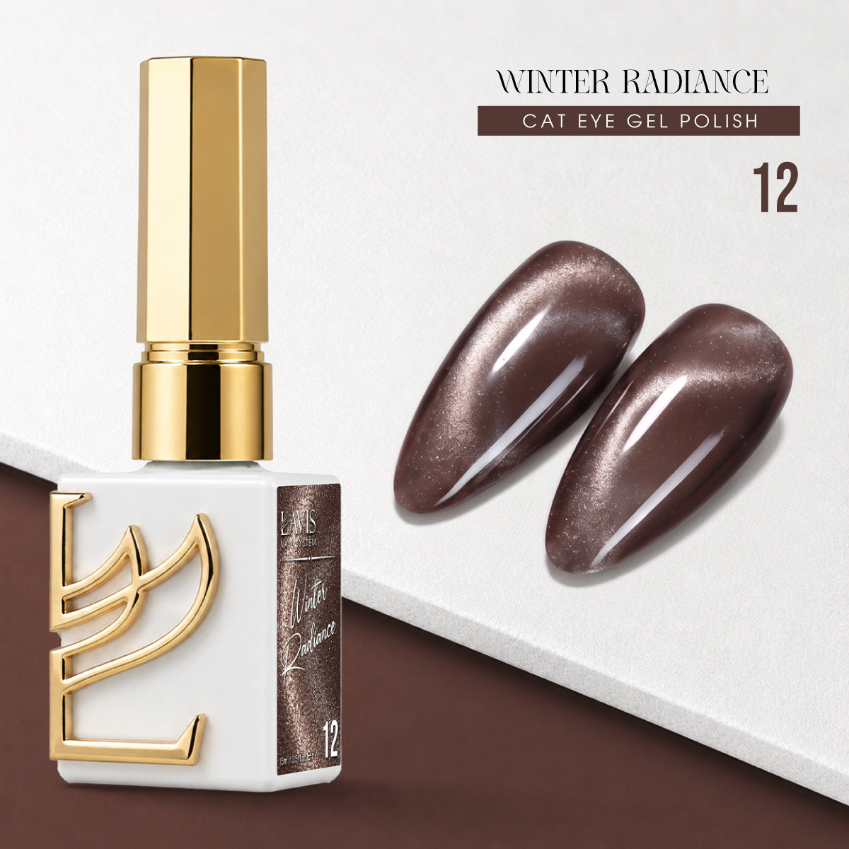 LAVIS Cat Eye - Set 12 Colors - Gel Polish 0.5 oz - Winter Radiance Collection + FREE Sample Color Chart + FREE Cat Eye Magnet - DTK Nail Supply