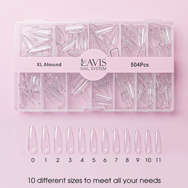 Lavis - XL Almond - Clear - 504 Pcs - DTK Nail Supply