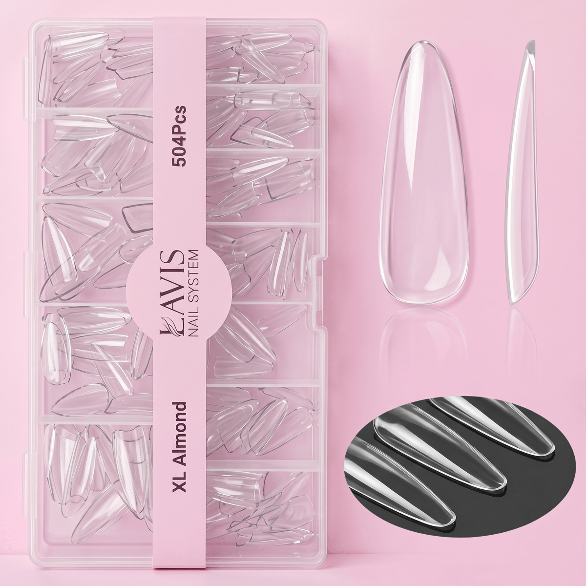 Lavis - XL Almond - Clear - 504 Pcs - DTK Nail Supply