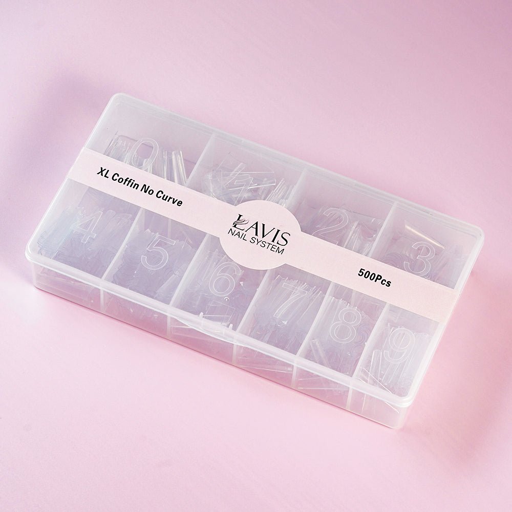 LAVIS - XL COFFIN NO CURVE - Clear - 500 Pcs - DTK Nail Supply