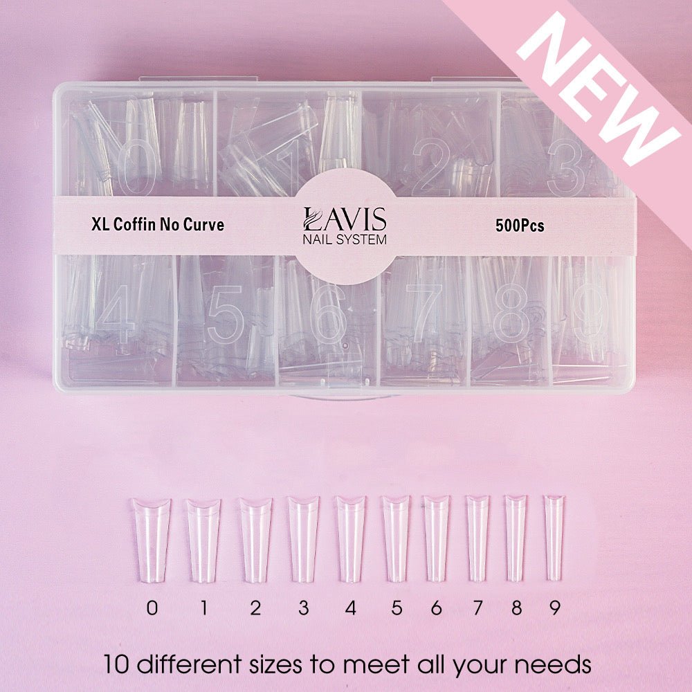 LAVIS - XL COFFIN NO CURVE - Clear - 500 Pcs - DTK Nail Supply