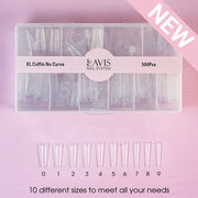 LAVIS - XL COFFIN NO CURVE - Clear - 500 Pcs - DTK Nail Supply