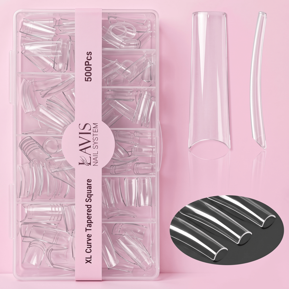 Lavis - XL Curve Tapered Square - Clear - 500 Pcs - DTK Nail Supply