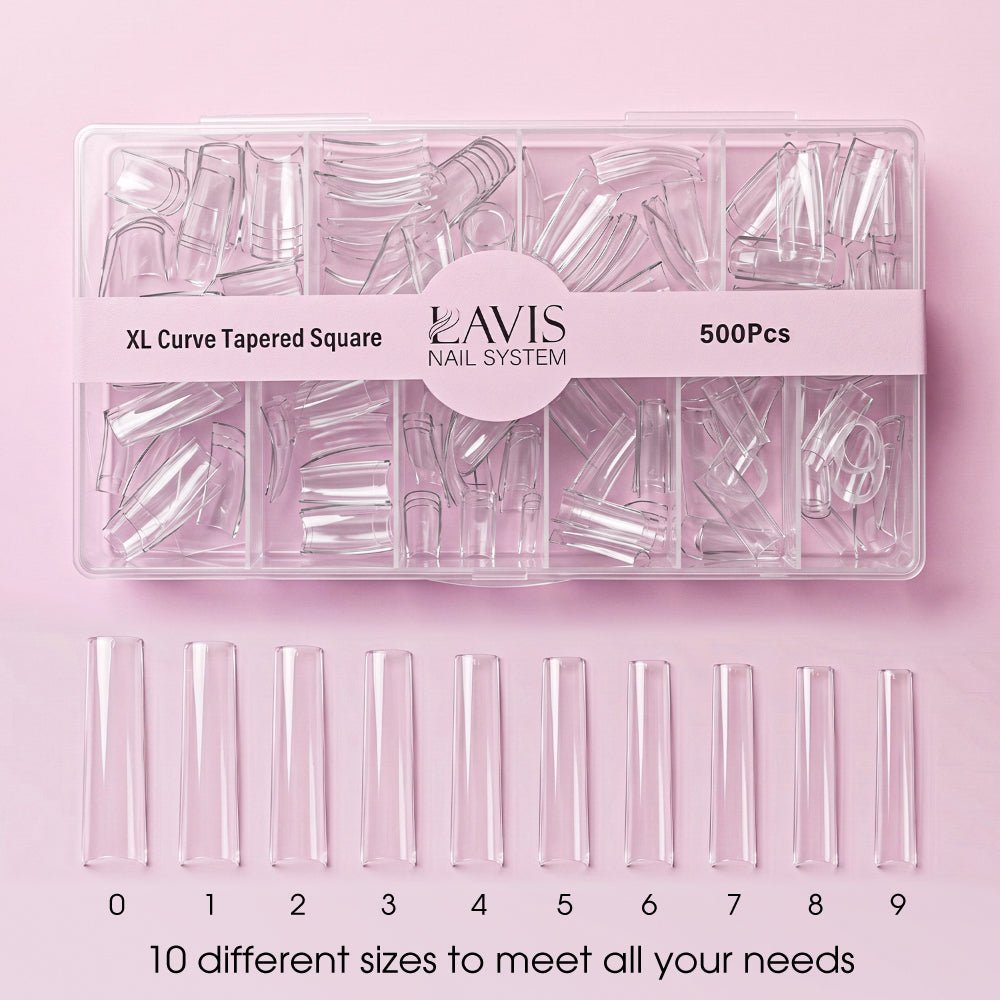 Lavis - XL Curve Tapered Square - Clear - 500 Pcs - DTK Nail Supply
