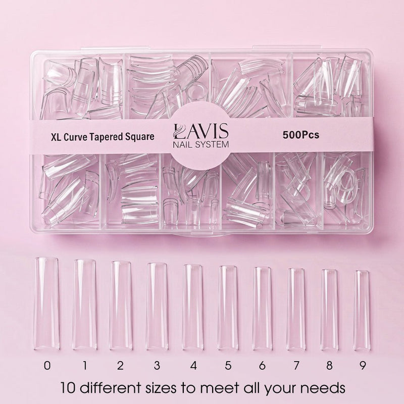 Lavis - XL Curve Tapered Square - Clear - 500 Pcs - DTK Nail Supply