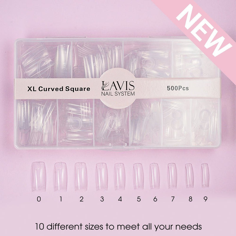 LAVIS - XL CURVED SQUARE - Clear - 500 Pcs - DTK Nail Supply