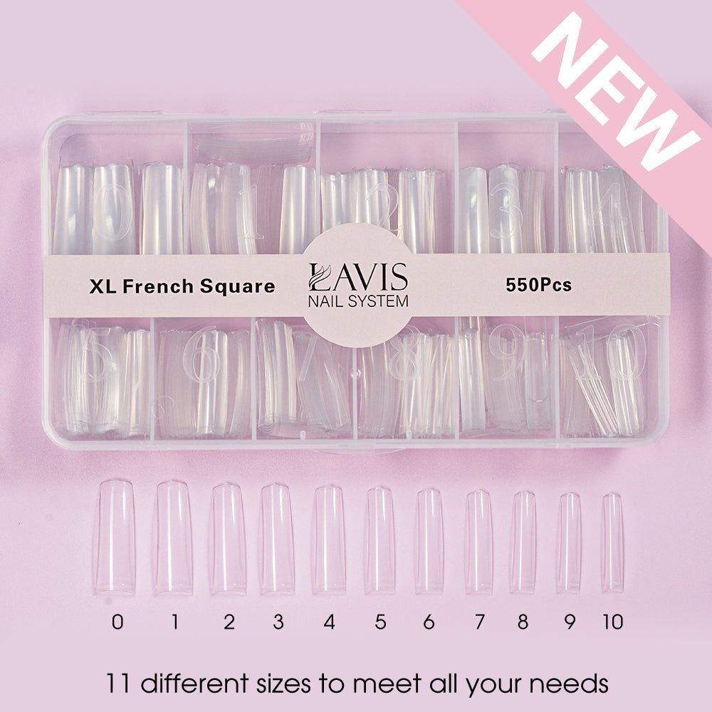 LAVIS - XL FRENCH SQUARE - Clear - 550 Pcs - DTK Nail Supply