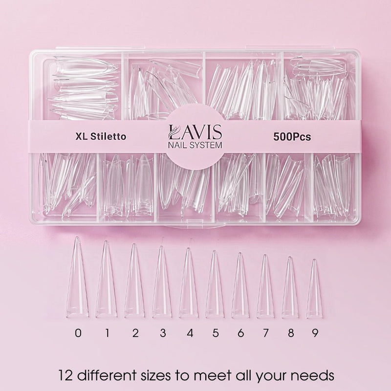 Lavis - XL Stiletto - Clear - 500 Pcs - DTK Nail Supply