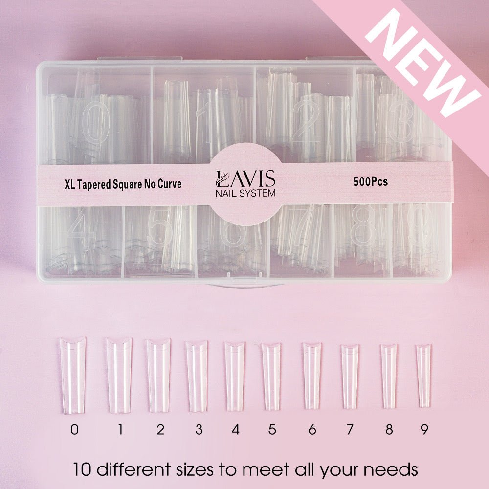 LAVIS - XL TAPERED SQUARE NO CURVE - Clear - 500 Pcs - DTK Nail Supply