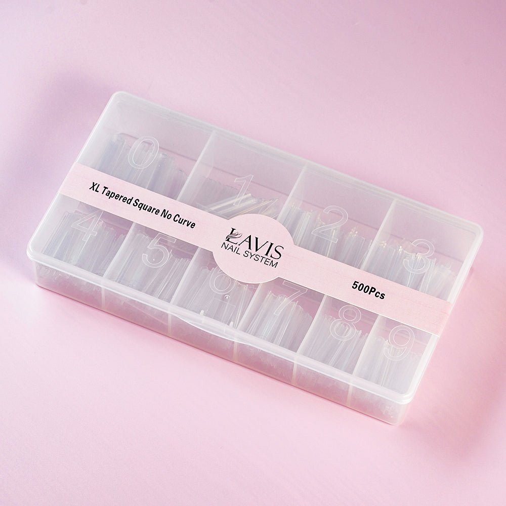 LAVIS - XL TAPERED SQUARE NO CURVE - Clear - 500 Pcs - DTK Nail Supply