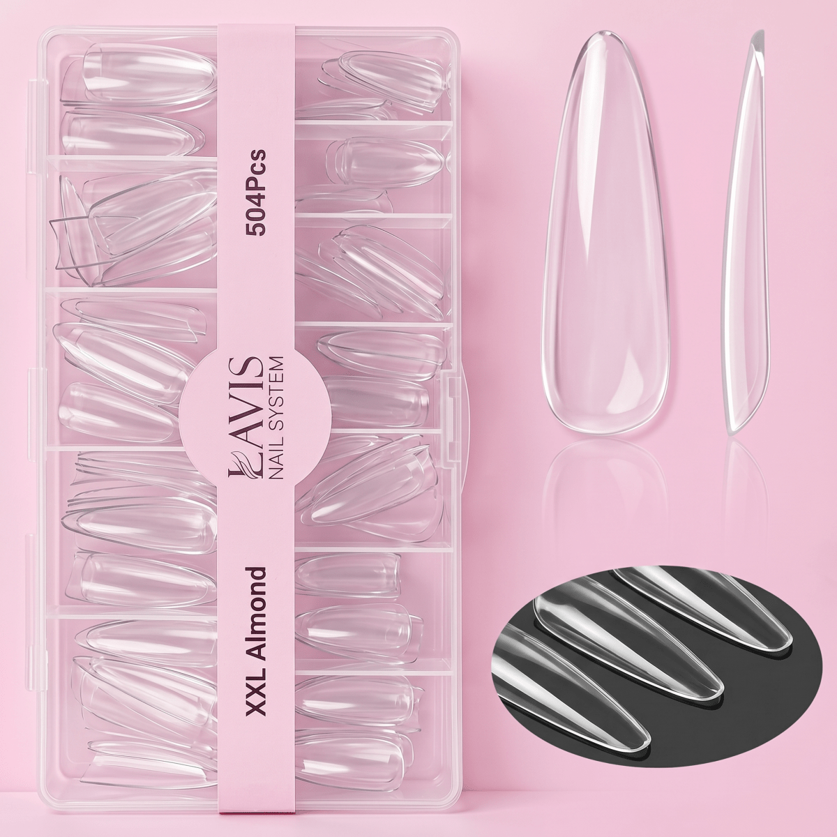 Lavis - XXL Almond - Clear - 504 Pcs - DTK Nail Supply