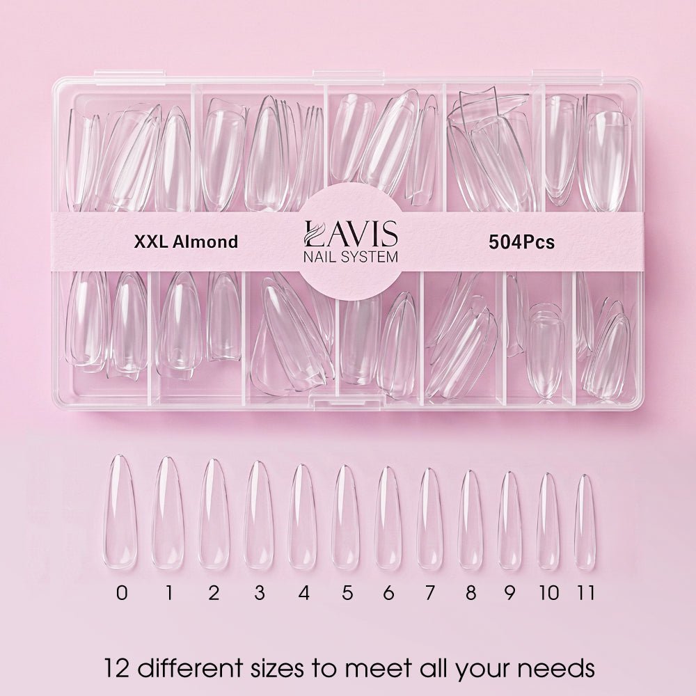 Lavis - XXL Almond - Clear - 504 Pcs - DTK Nail Supply