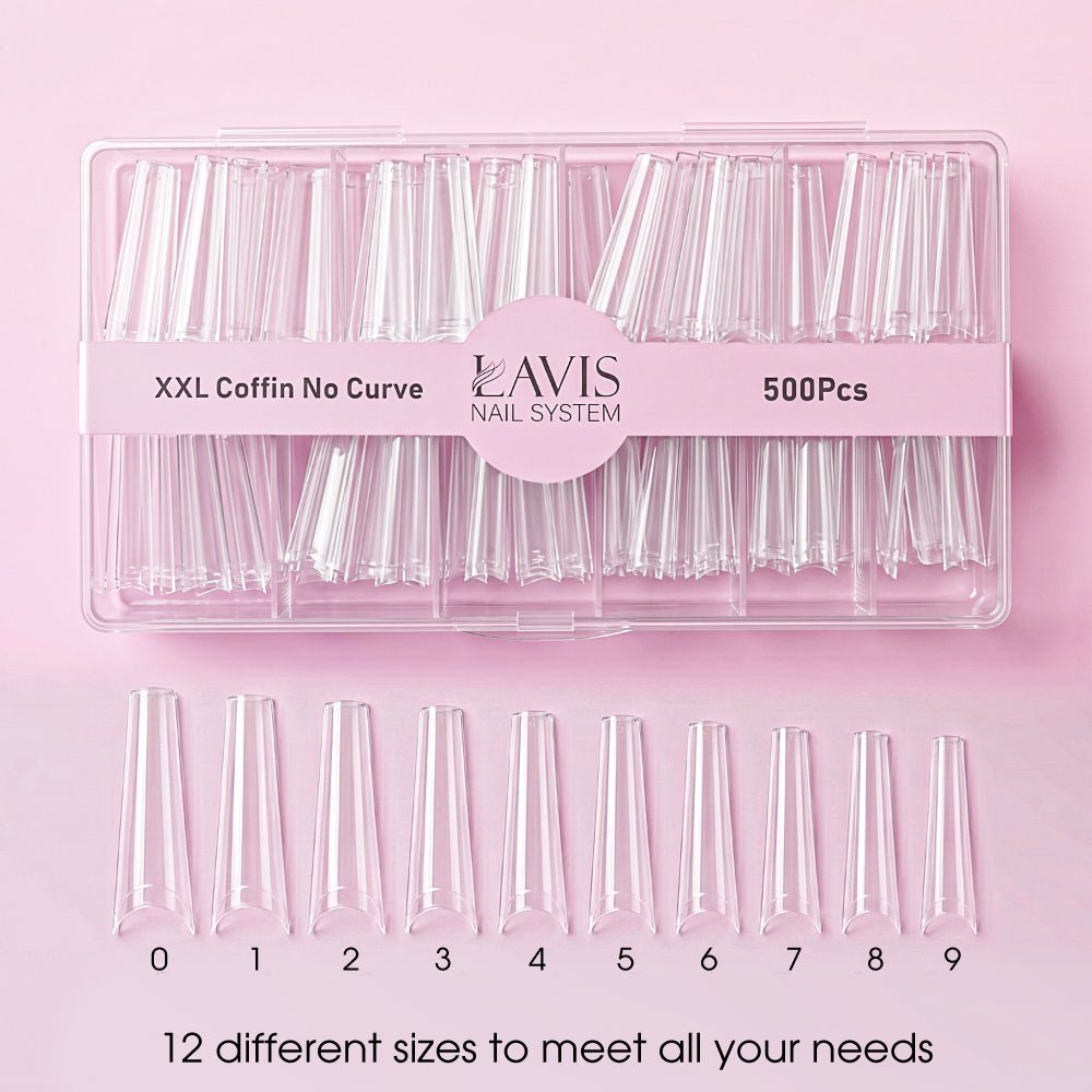 Lavis - XXL Coffin No Curve - Clear - 500 Pcs - DTK Nail Supply