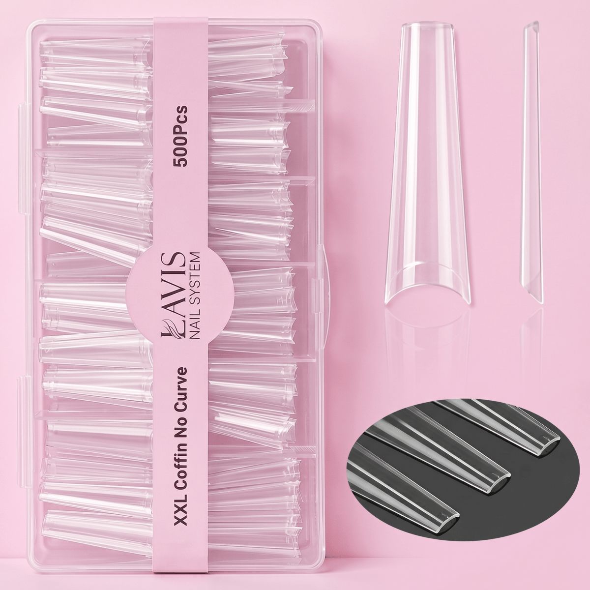 Lavis - XXL Coffin No Curve - Clear - 500 Pcs - DTK Nail Supply