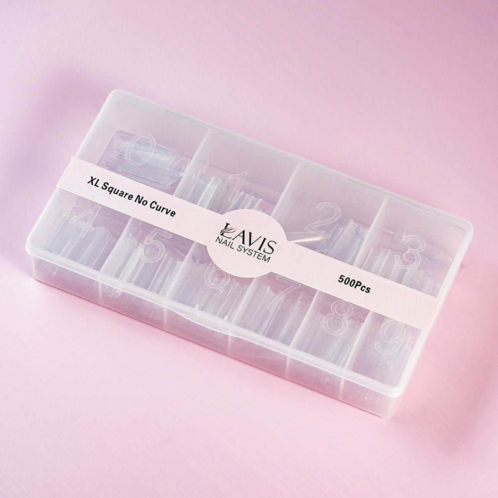 LAVIS - XXL SQUARE NO CURVE - Clear - 500 Pcs - DTK Nail Supply