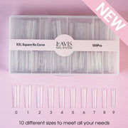 LAVIS - XXL SQUARE NO CURVE - Clear - 500 Pcs - DTK Nail Supply
