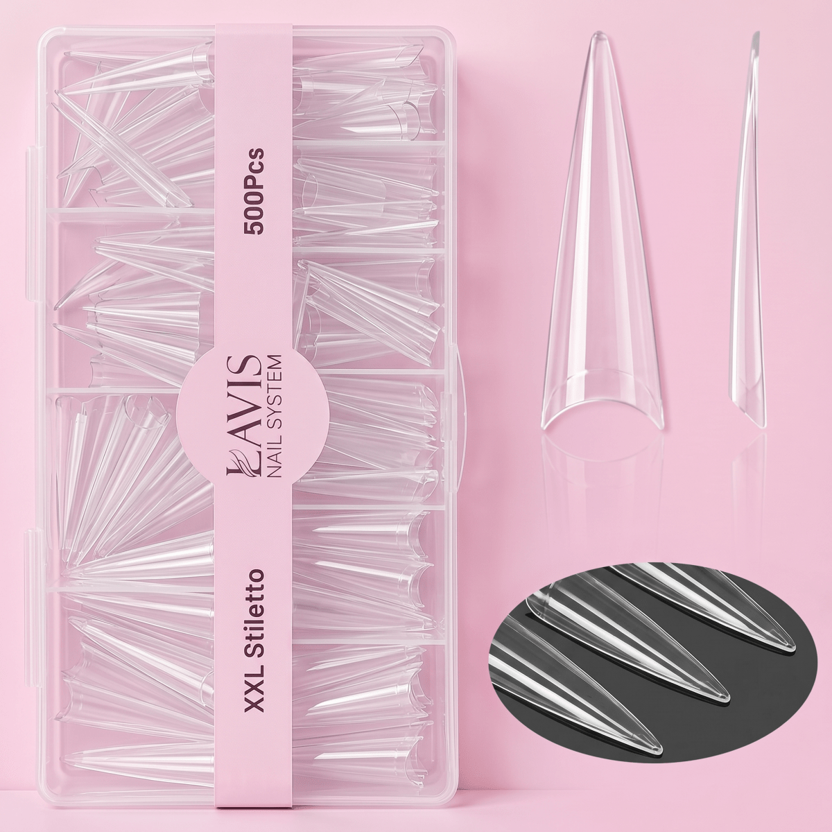 Lavis - XXL Stiletto - Clear - 500 Pcs - DTK Nail Supply