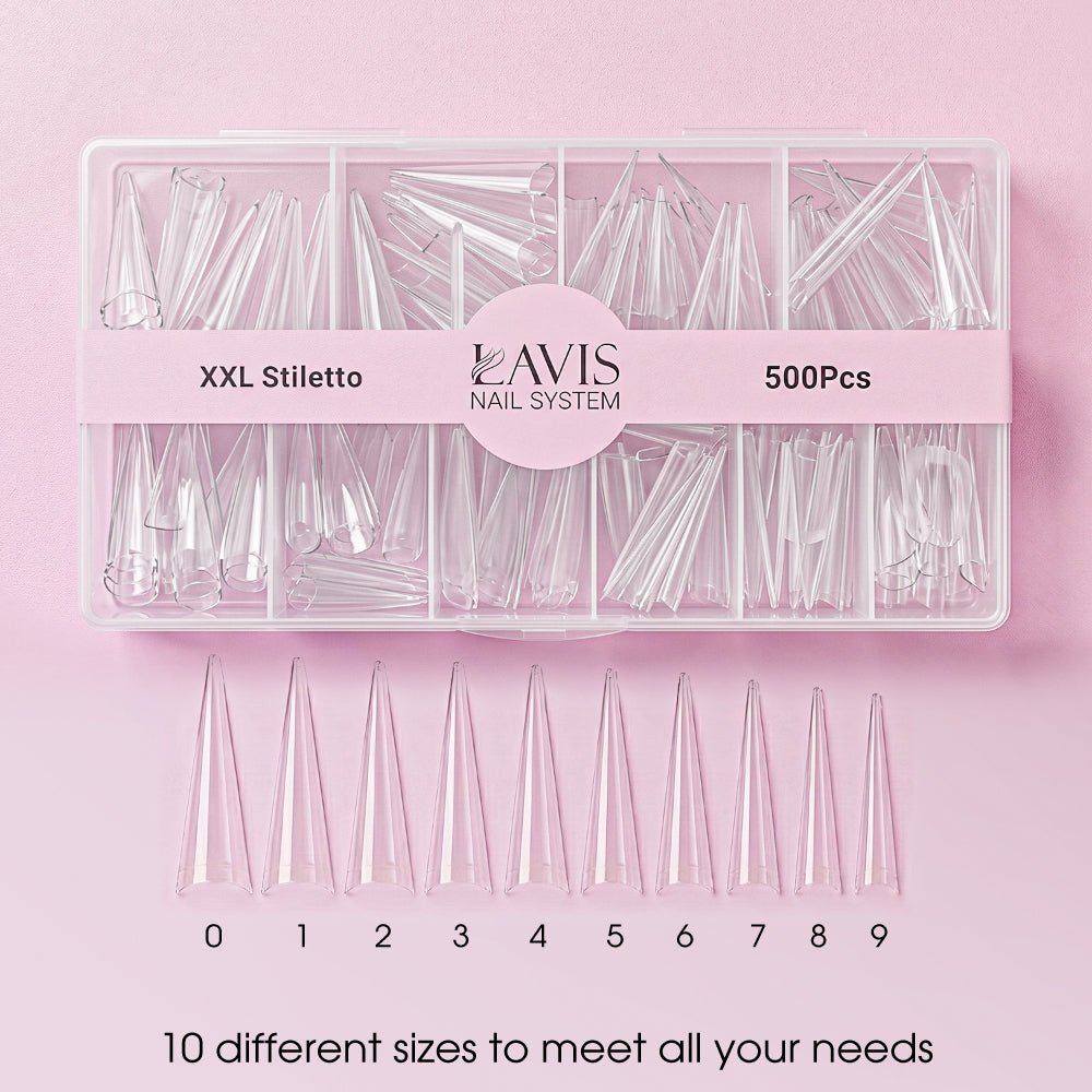 Lavis - XXL Stiletto - Clear - 500 Pcs - DTK Nail Supply