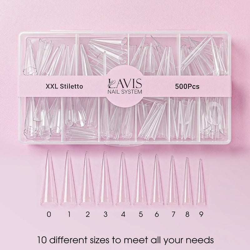 Lavis - XXL Stiletto - Clear - 500 Pcs - DTK Nail Supply