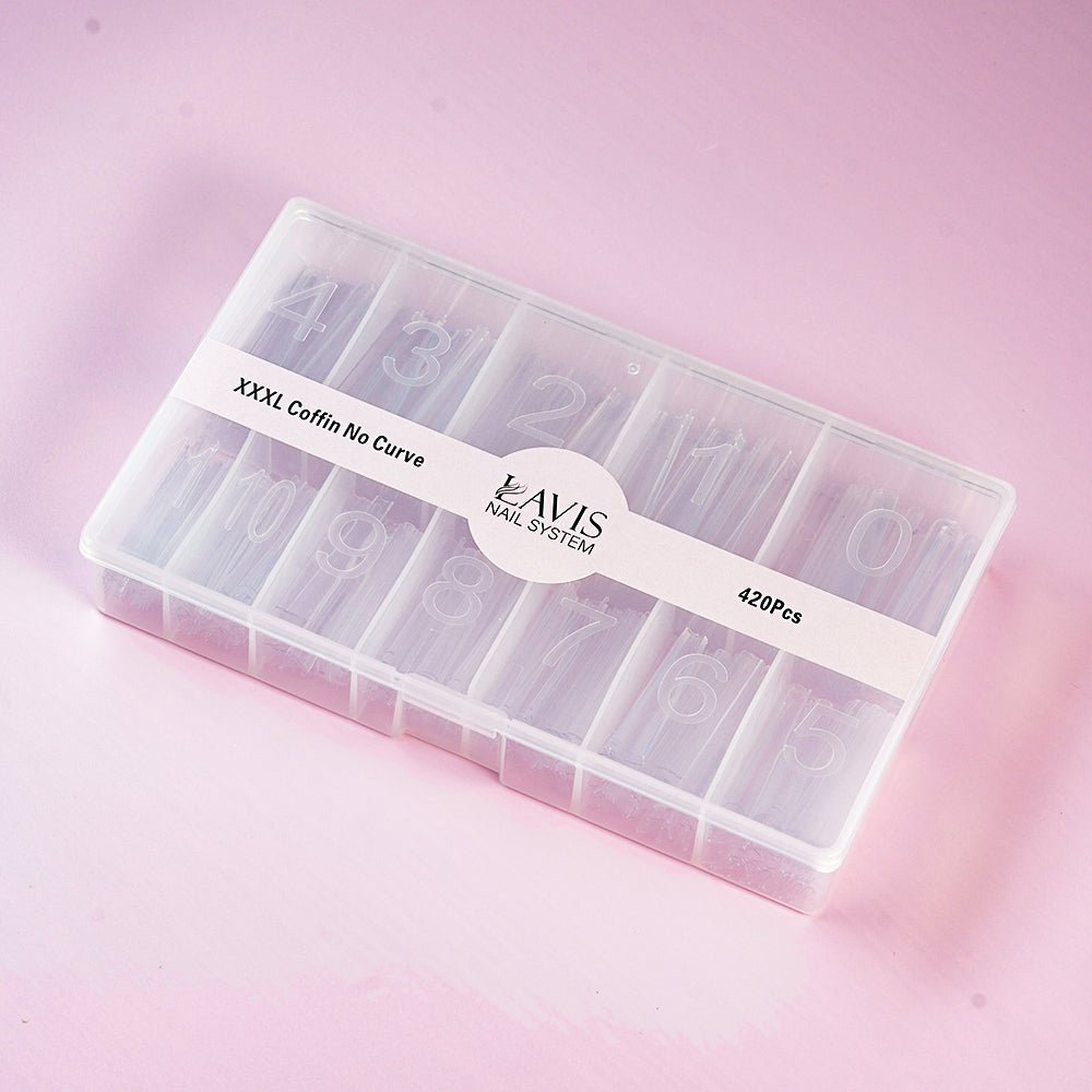 LAVIS - XXXL COFFIN NO CURVE - Clear - 420 Pcs - DTK Nail Supply