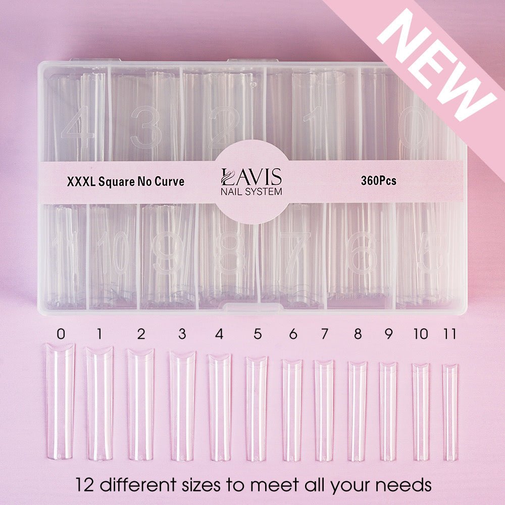 LAVIS - XXXL SQUARE NO CURVE - Clear - 420 Pcs - DTK Nail Supply