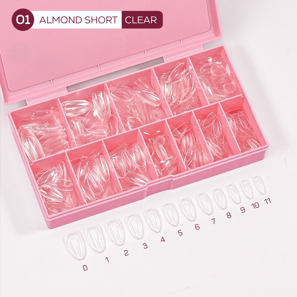 LDS - 01 Almond Short Clear Nail Tips (Full Cover) (Box of 600PCS) - DTK Nail Supply