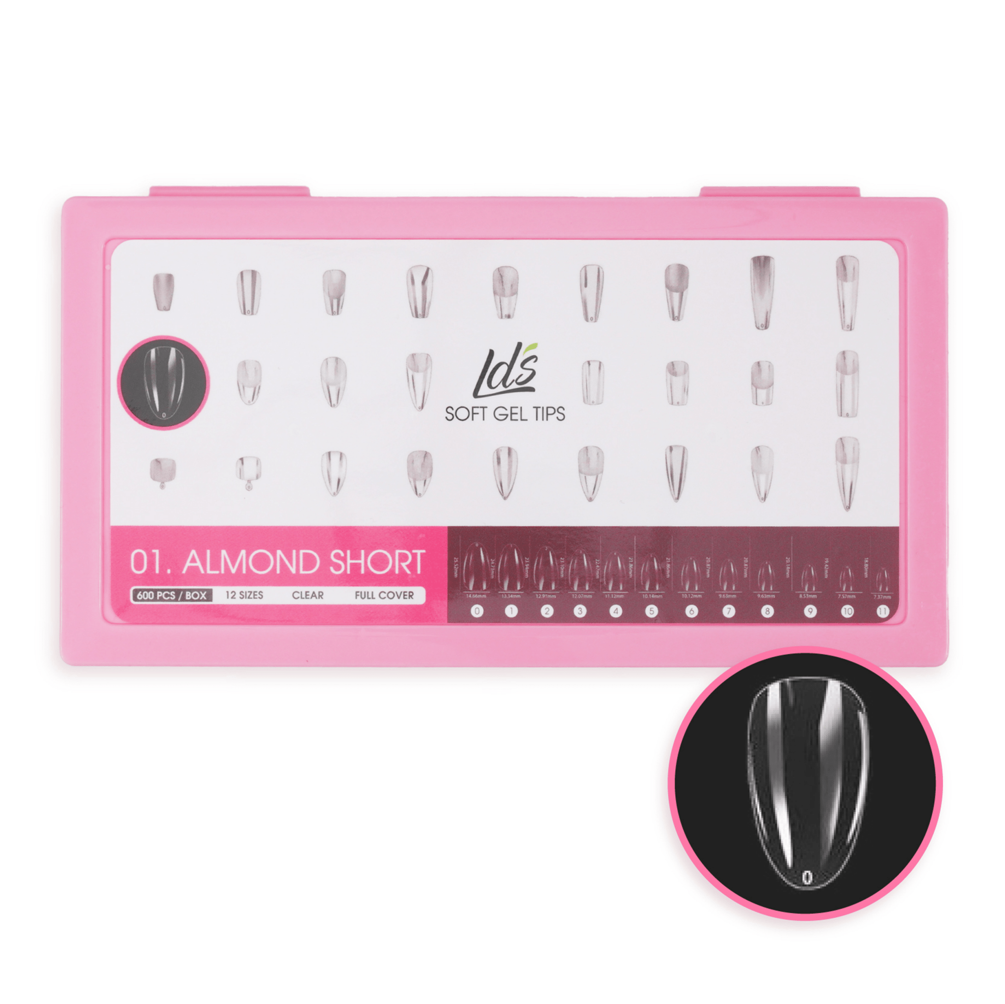 LDS - 01 Almond Short Clear Nail Tips (Full Cover) (Box of 600PCS) - DTK Nail Supply