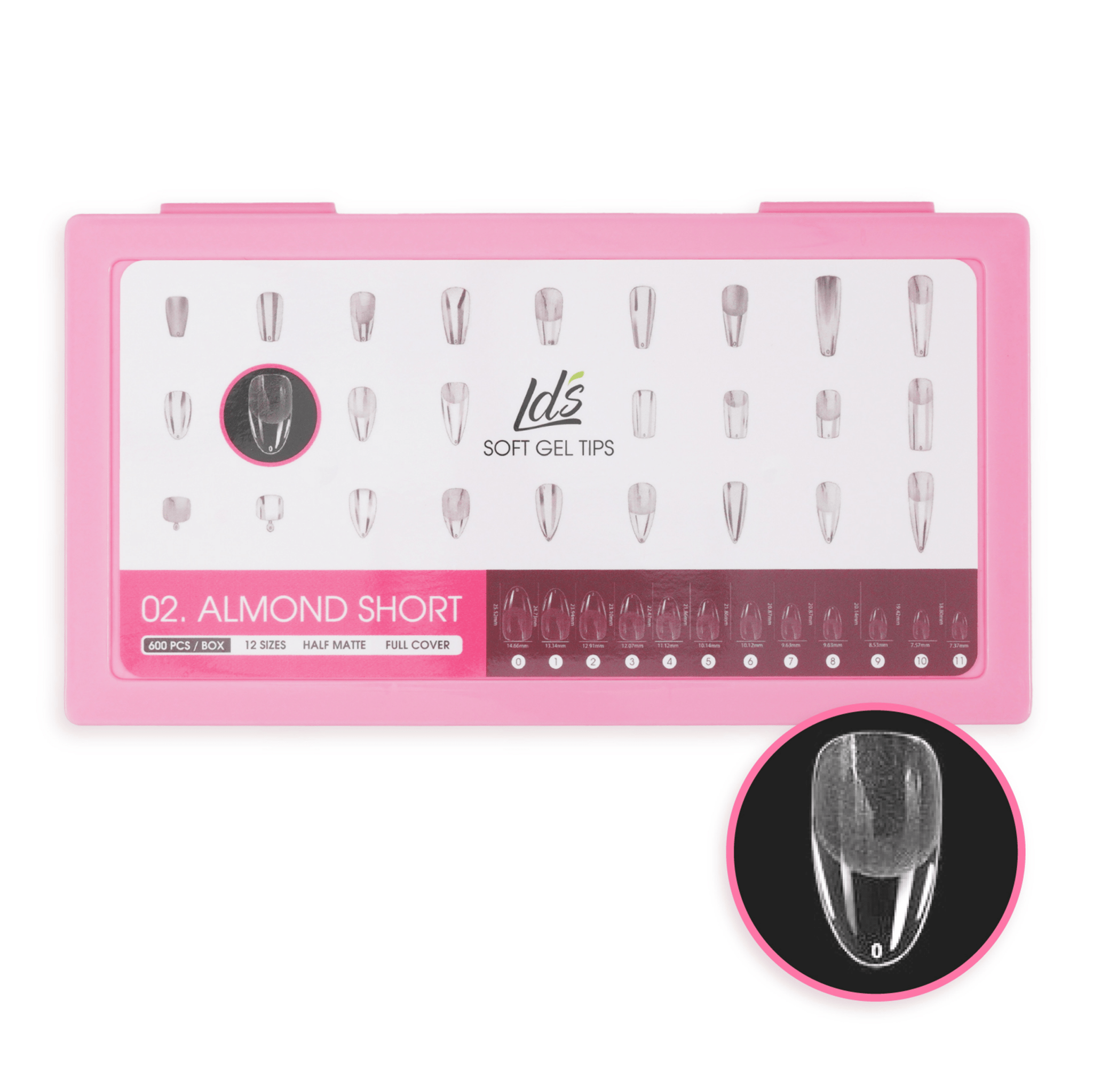 LDS - 02 Almond Short Half Matte Nail Tips (Full Cover) (Box of 600PCS) - DTK Nail Supply