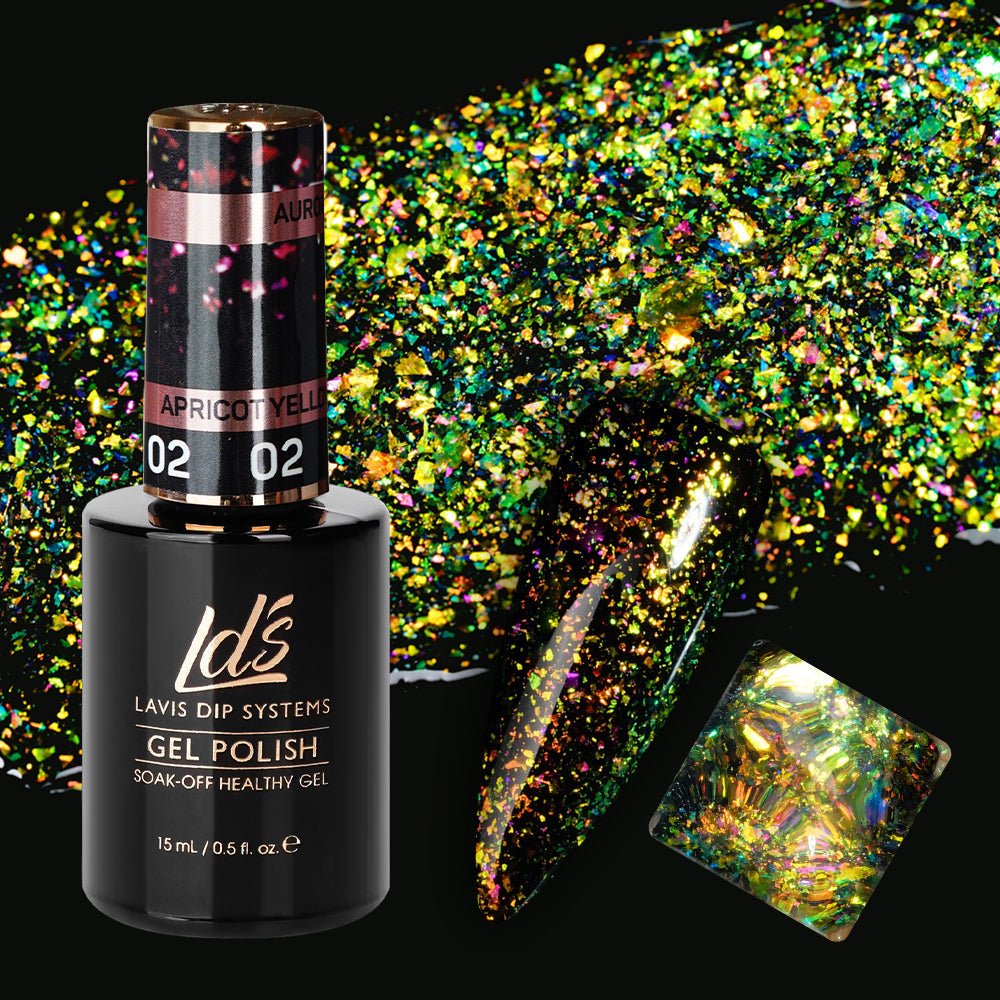 LDS 02 Apricot Yellow - Gel Polish 0.5 oz - Aurora Top Coat - DTK Nail Supply