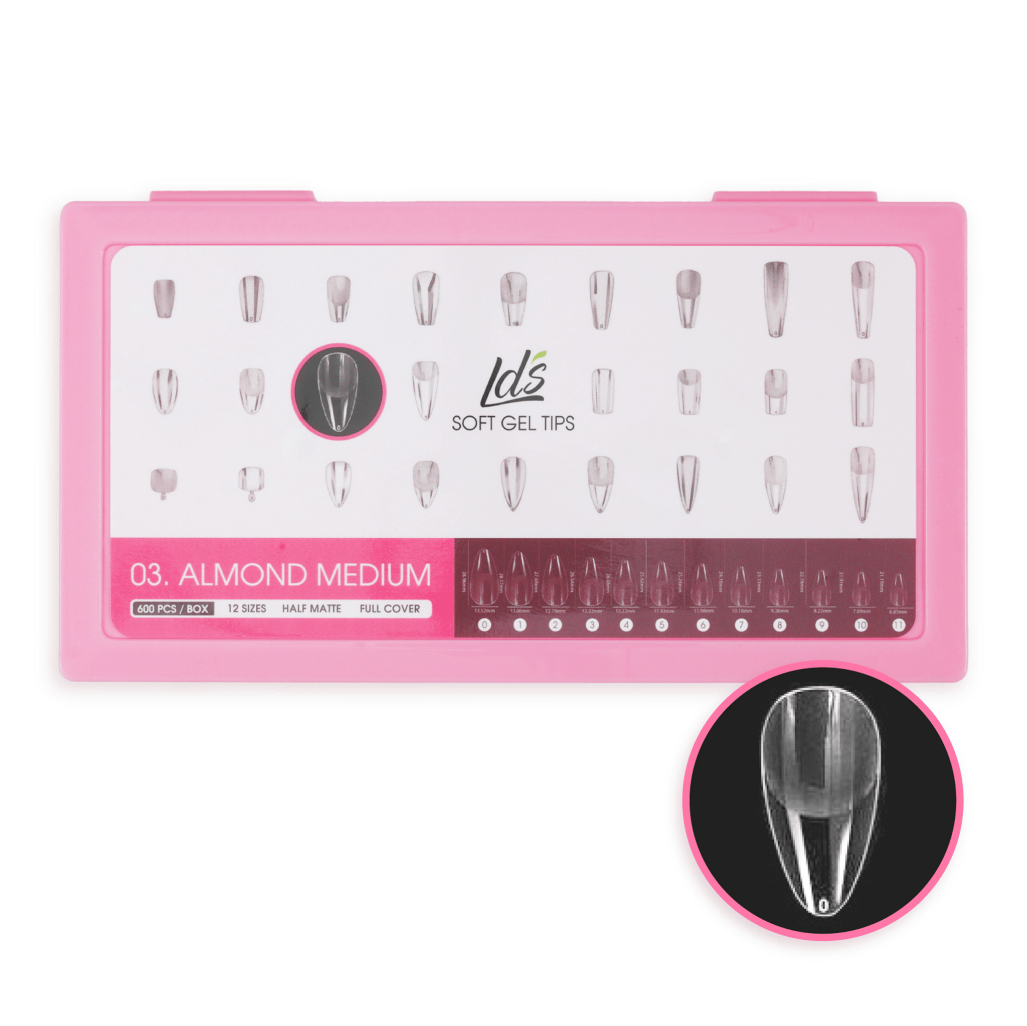 LDS - 03 Almond Medium Half Matte Nail Tips (Full Cover) (Box of 600PCS) - DTK Nail Supply