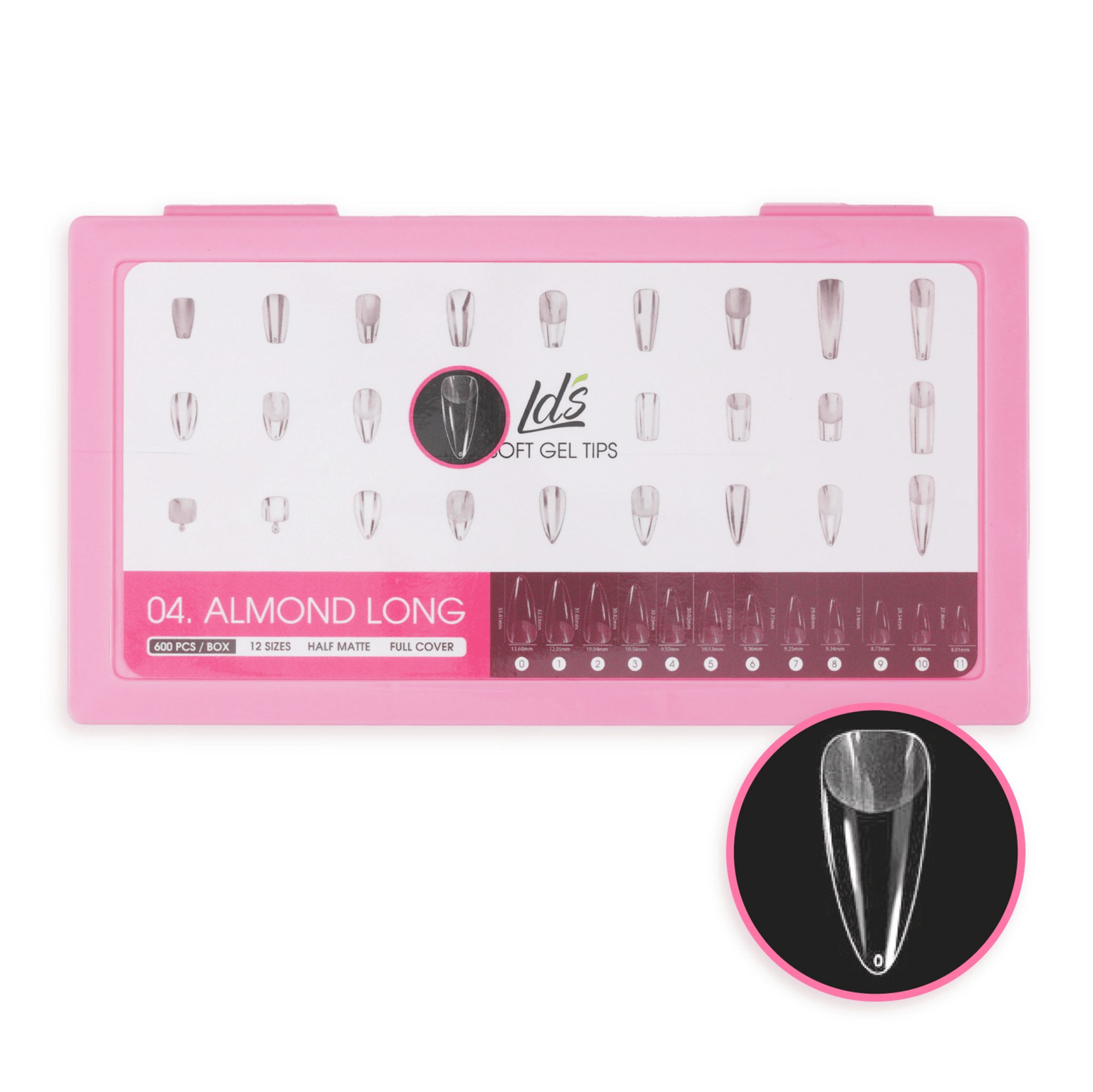 LDS - 04 Almond Long Half Matte Nail Tips (Full Cover) (Box of 600PCS) - DTK Nail Supply
