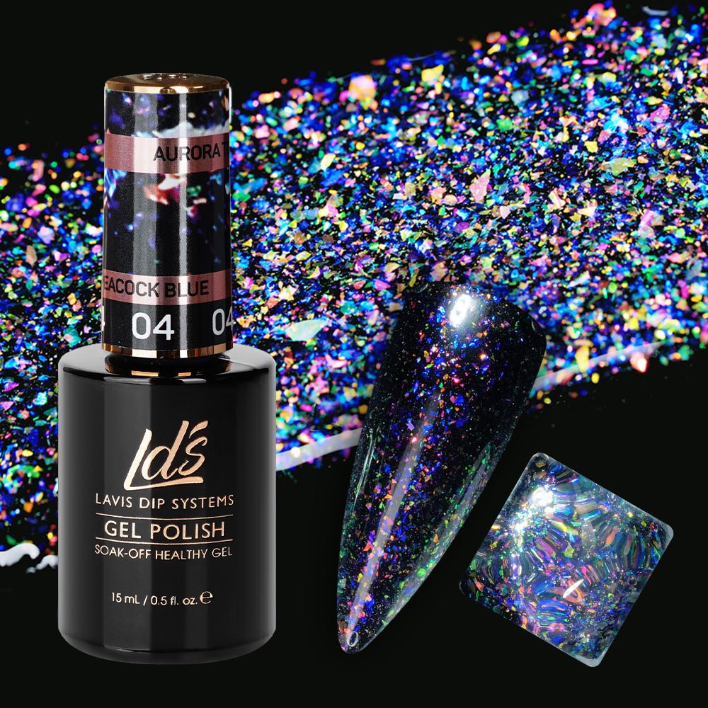LDS 04 Peacock Blue - Gel Polish 0.5 oz - Aurora Top Coat - DTK Nail Supply