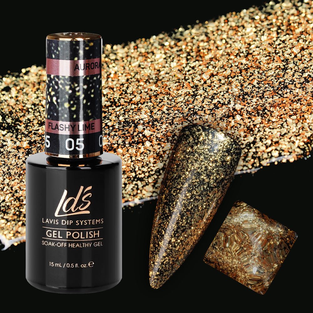 LDS 05 Flashy Lime - Gel Polish 0.5 oz - Aurora Top Coat - DTK Nail Supply