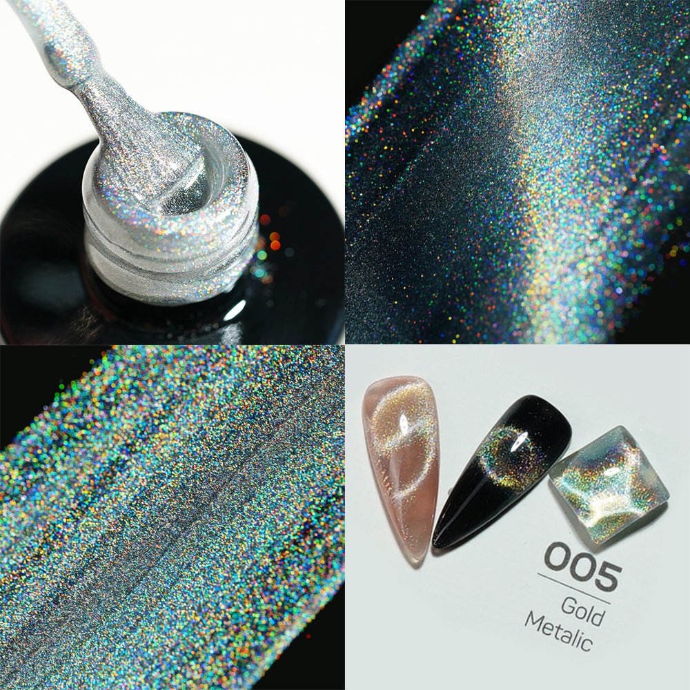 LDS 05 Gold Metalic - Gel Polish 0.5 oz - 9D Rainbow Cat Eyes - DTK Nail Supply