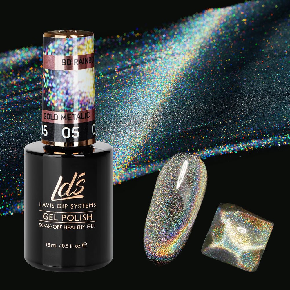 LDS 05 Gold Metalic - Gel Polish 0.5 oz - 9D Rainbow Cat Eyes - DTK Nail Supply