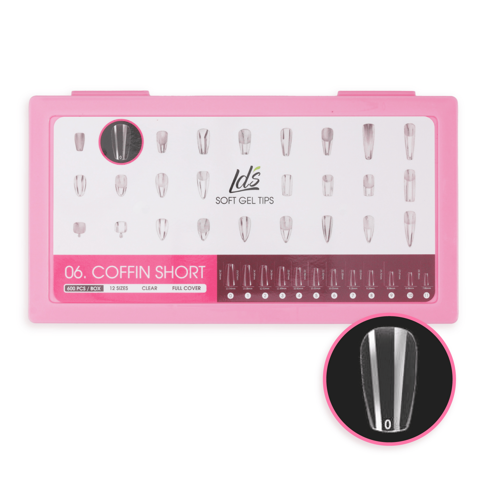 LDS - 06 Coffin Short Clear Nail Tips (Full Cover) (Box of 600PCS) - DTK Nail Supply