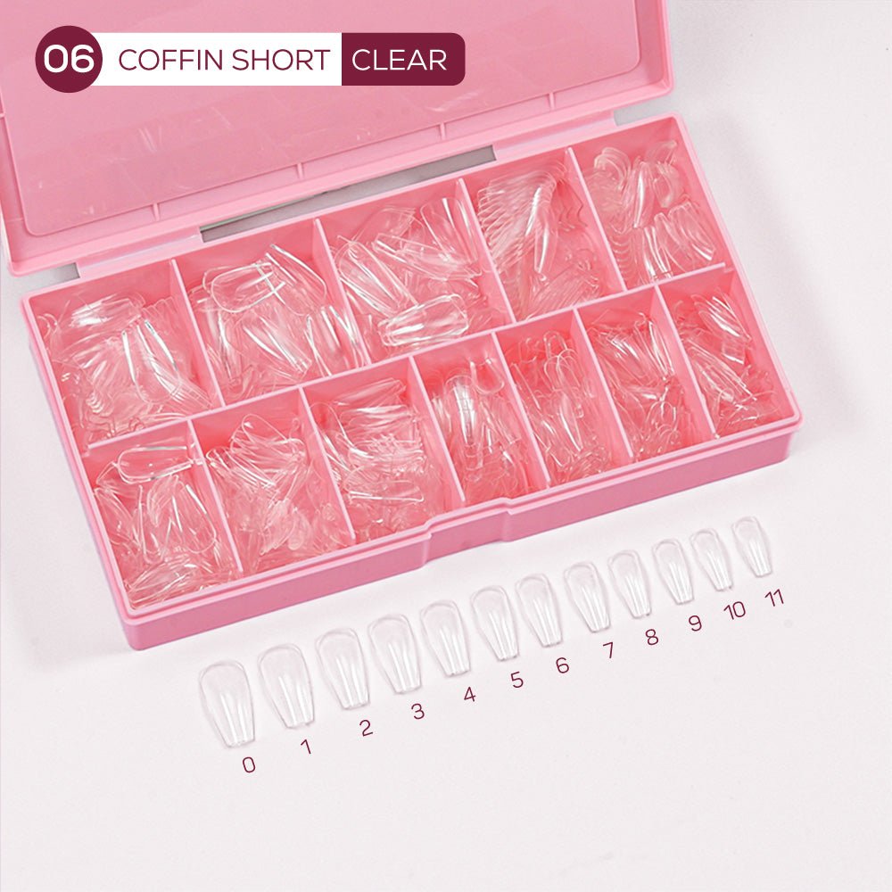 LDS - 06 Coffin Short Clear Nail Tips (Full Cover) (Box of 600PCS) - DTK Nail Supply