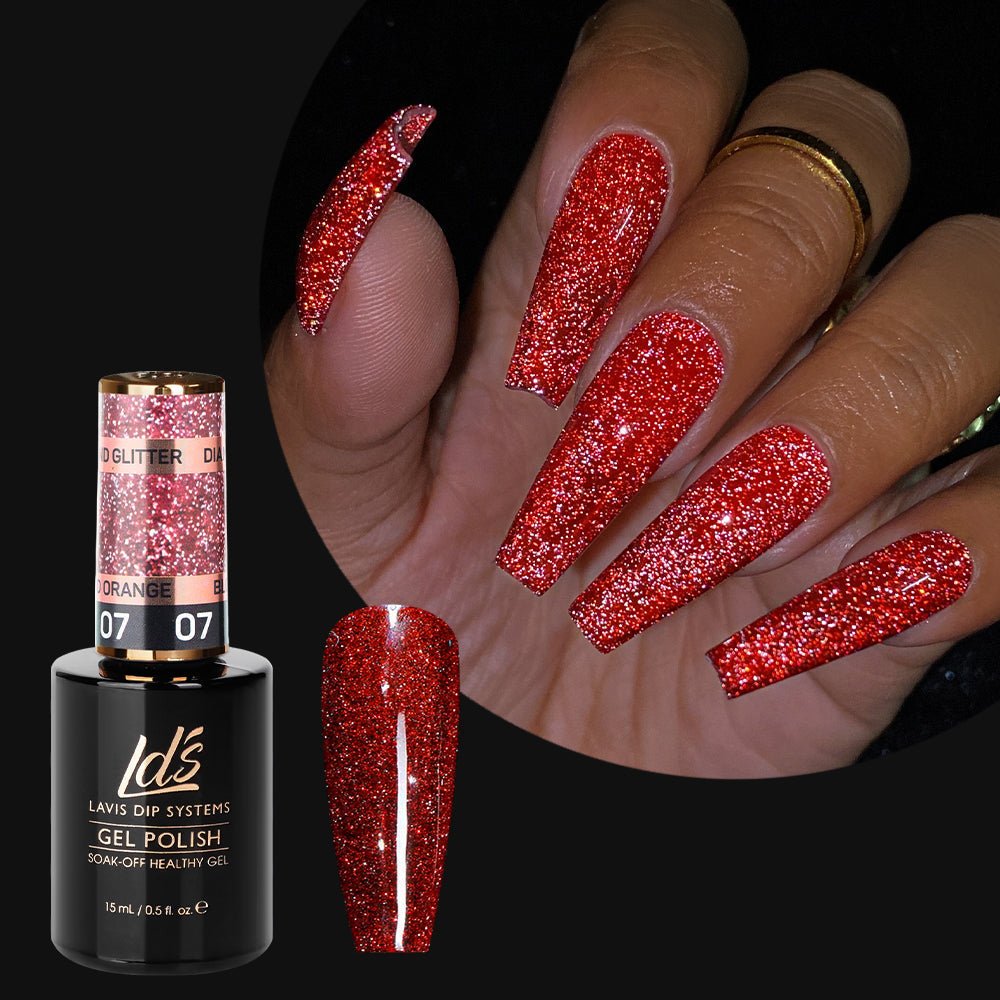 LDS 07 Blood Orange (ver2) - Gel Polish 0.5 oz - Diamond Reflective Glitter - DTK Nail Supply