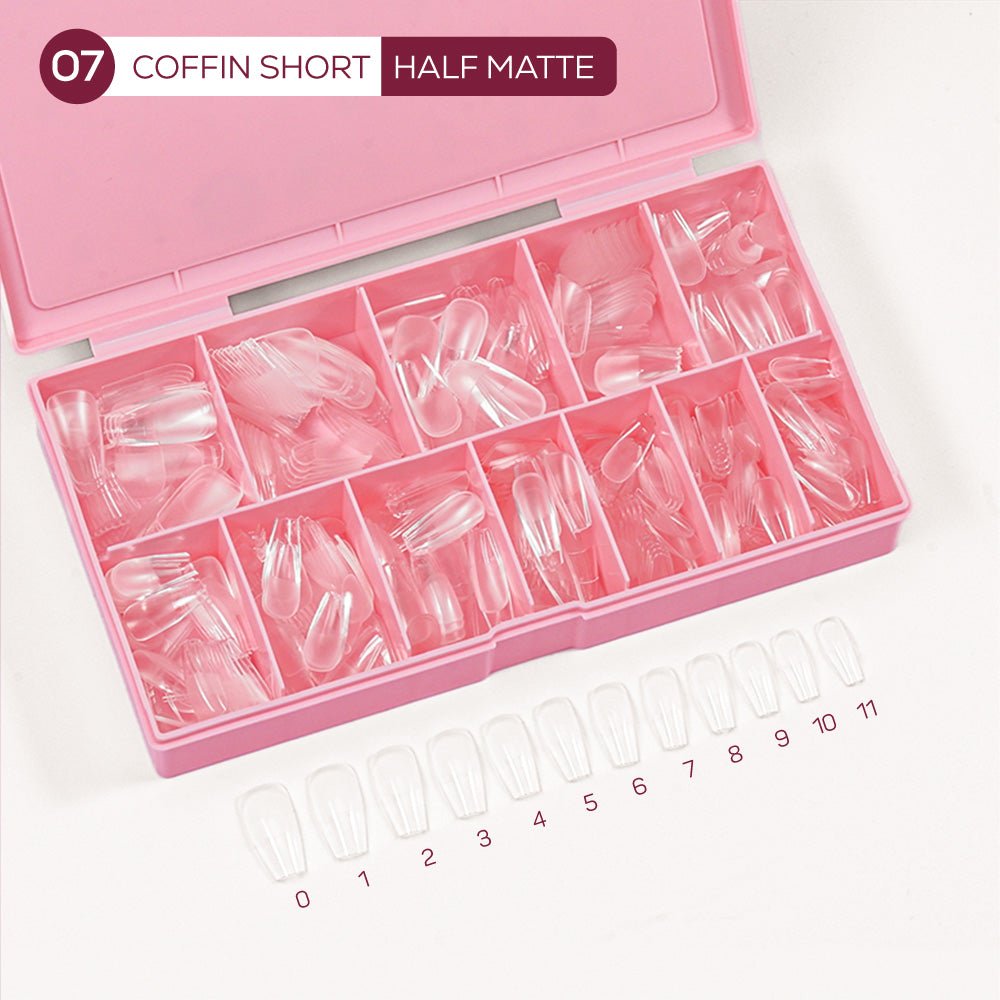 LDS - 07 Coffin Short Half Matte Nail Tips (Full Cover) (Box of 600PCS) - DTK Nail Supply