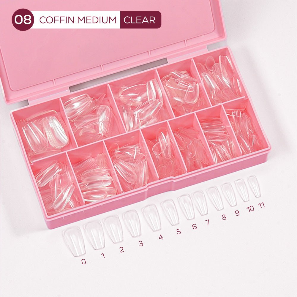 LDS - 08 Coffin Medium Clear Nail Tips (Full Cover) (Box of 600PCS) - DTK Nail Supply