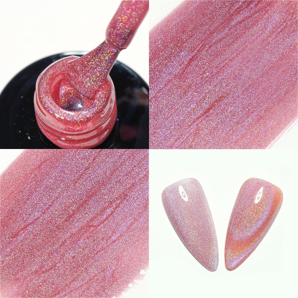 LDS 08 Rose Peach - Gel Polish 0.5 oz - Laser Rainbow Cat Eye - DTK Nail Supply