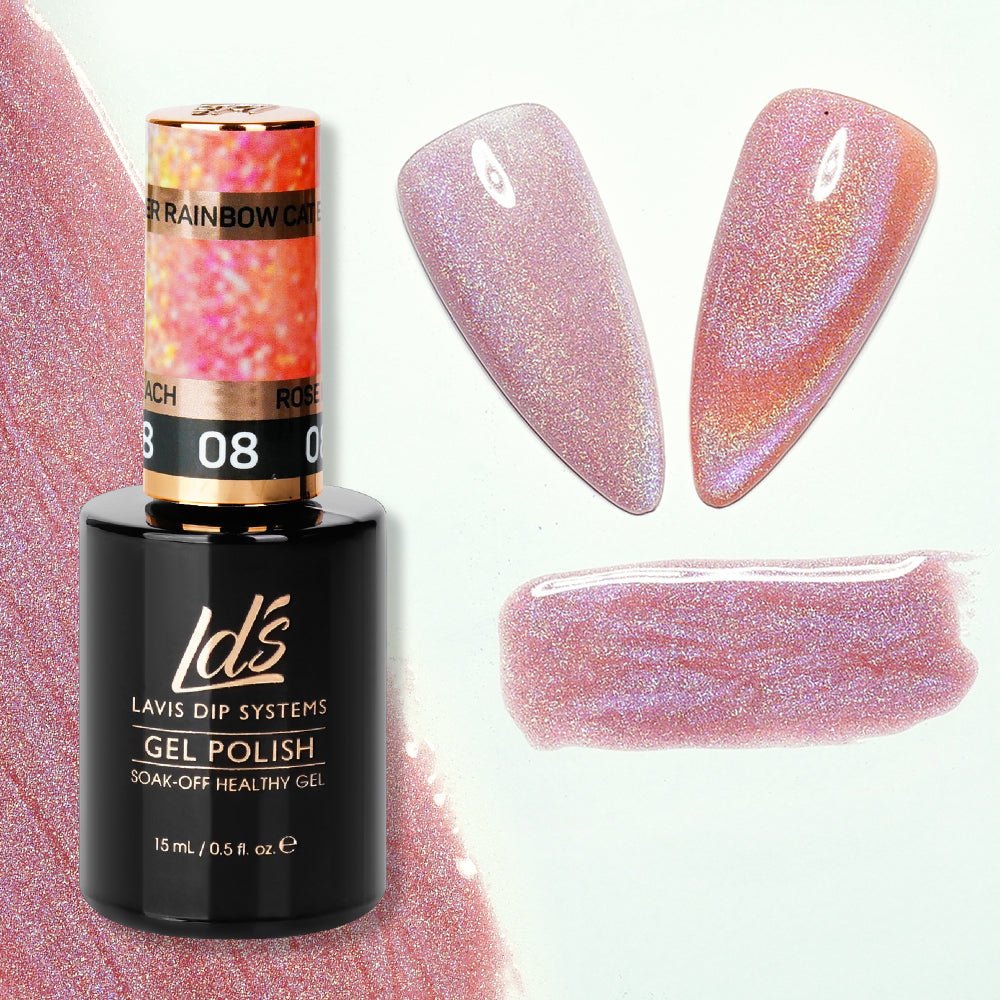 LDS 08 Rose Peach - Gel Polish 0.5 oz - Laser Rainbow Cat Eye - DTK Nail Supply