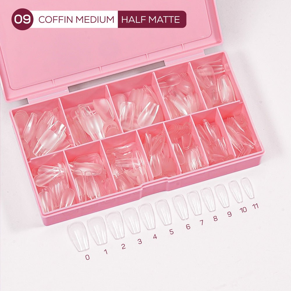 LDS - 09 Coffin Medium Half Matte Nail Tips (Full Cover) (Box of 600PCS) - DTK Nail Supply