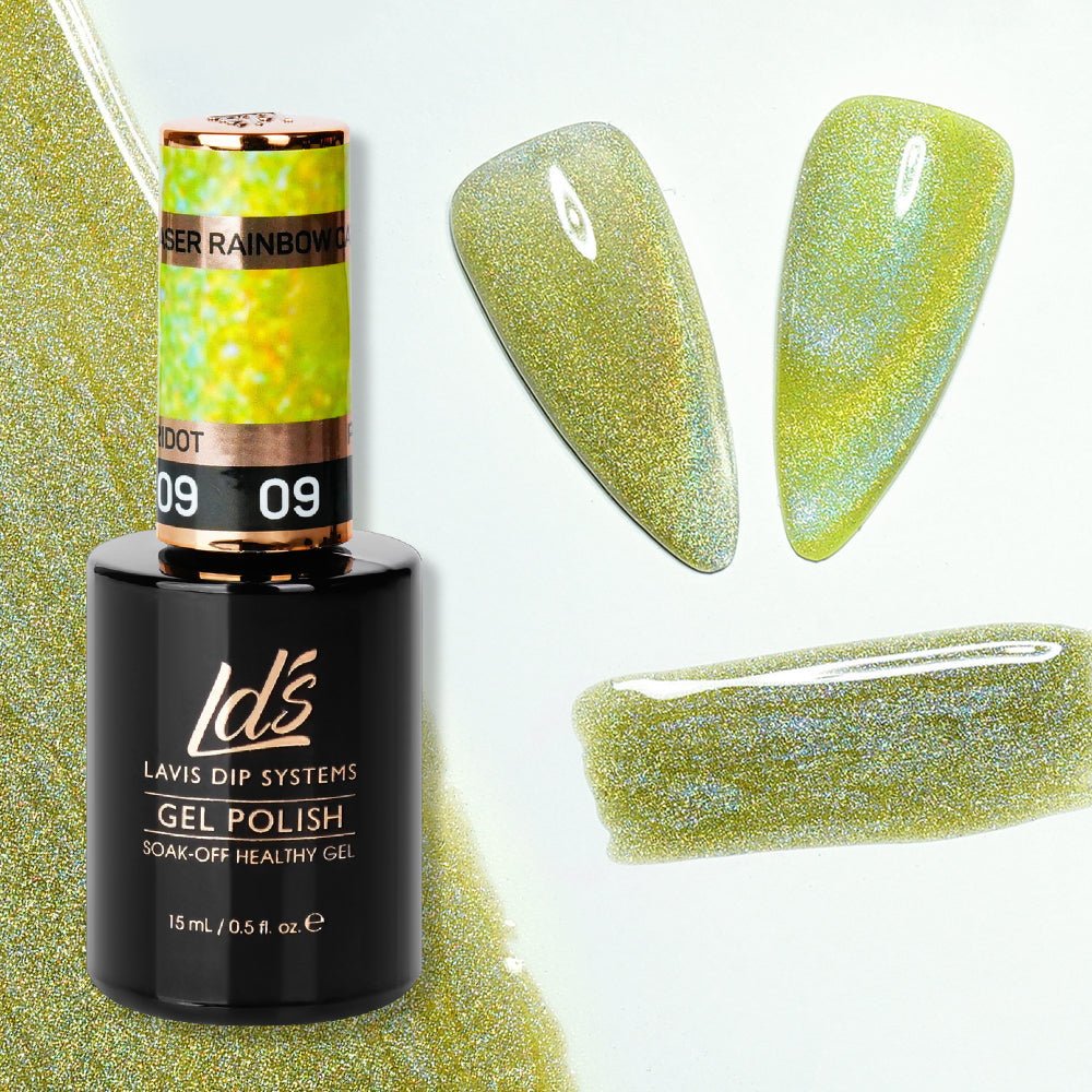 LDS 09 Peridot - Gel Polish 0.5 oz - Laser Rainbow Cat Eye - DTK Nail Supply