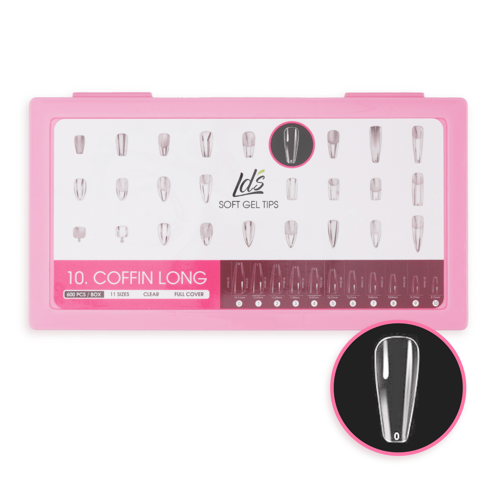 LDS - 10 Coffin Long Clear Nail Tips (Full Cover) (Box of 600PCS) - DTK Nail Supply