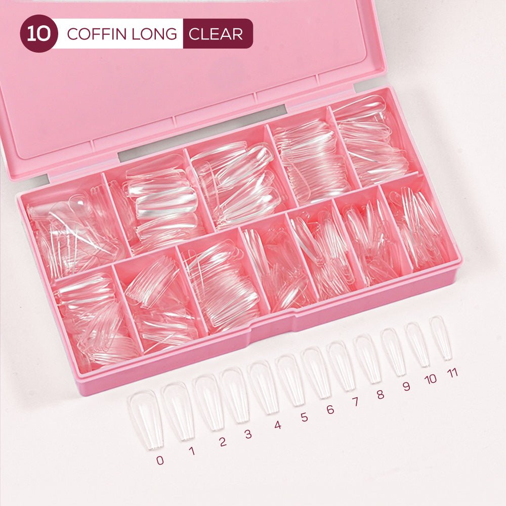 LDS - 10 Coffin Long Clear Nail Tips (Full Cover) (Box of 600PCS) - DTK Nail Supply