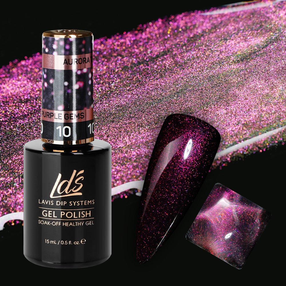 LDS 10 Purple Gems - Gel Polish 0.5 oz - Aurora Top Coat - DTK Nail Supply