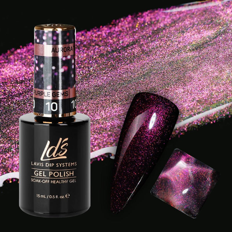 LDS 10 Purple Gems - Gel Polish 0.5 oz - Aurora Top Coat - DTK Nail Supply