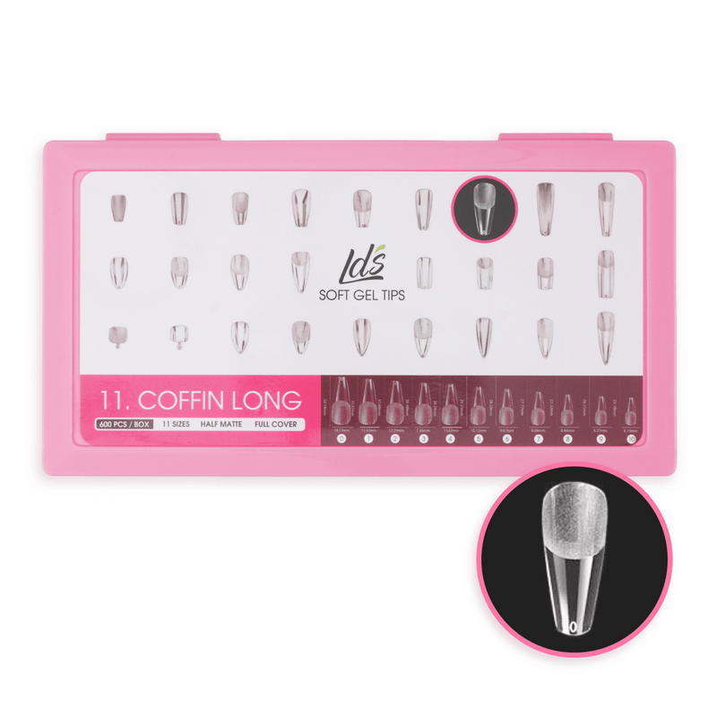LDS - 11 Coffin Long Half Matte Nail Tips (Full Cover) (Box of 600PCS) - DTK Nail Supply