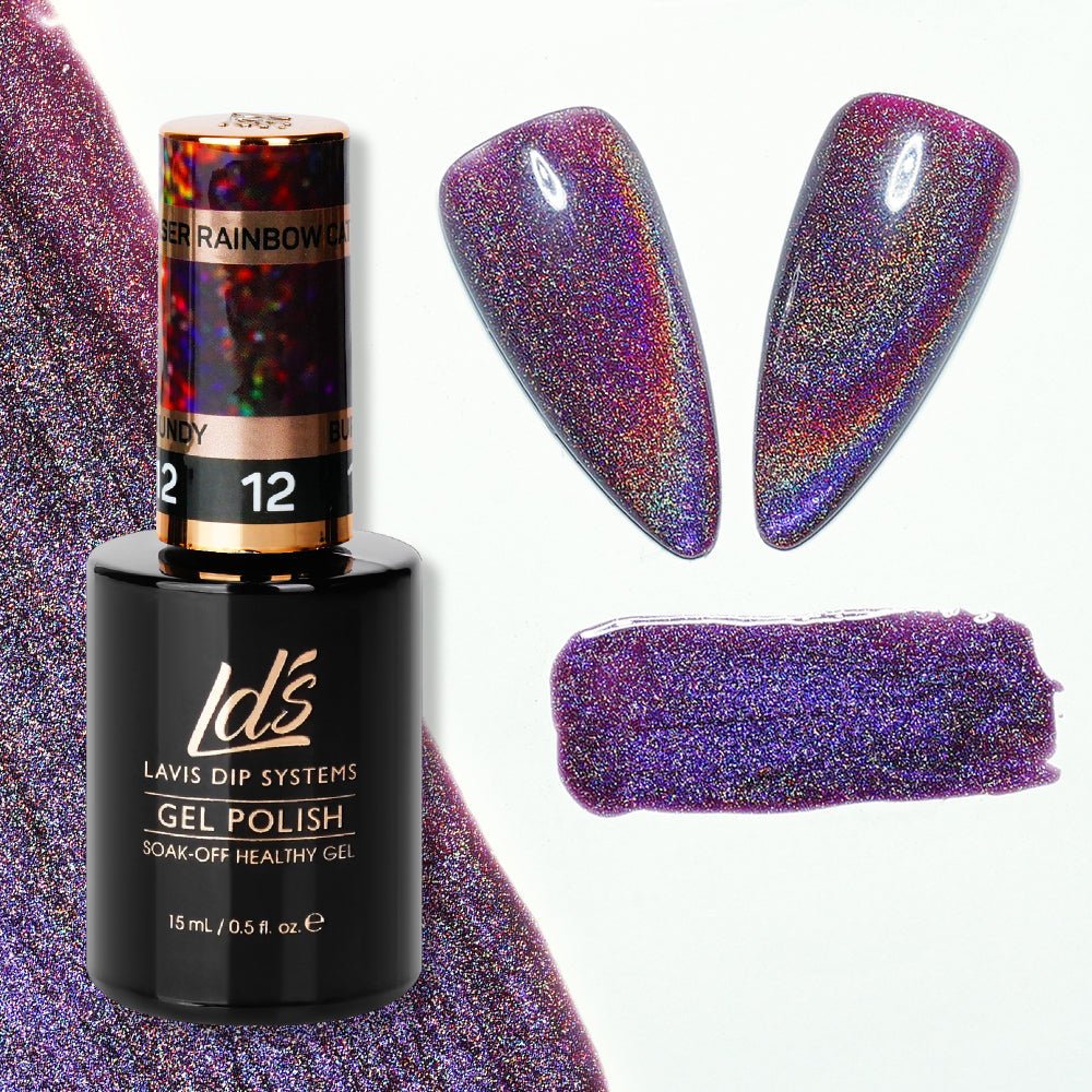 LDS 12 Burgundy - Gel Polish 0.5 oz - Laser Rainbow Cat Eye - DTK Nail Supply